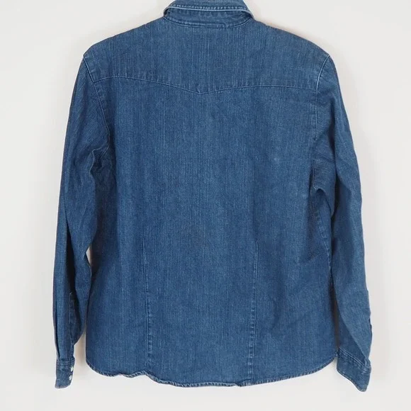 Vintage Women's Wrangler Blues Denim Shirt Pearl Snap Button Up Western - Large* - Picture 5 of 13